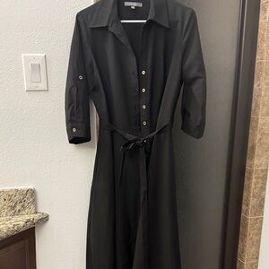 Sharagano Black 3/4 Sleeve Dress with Button Detail